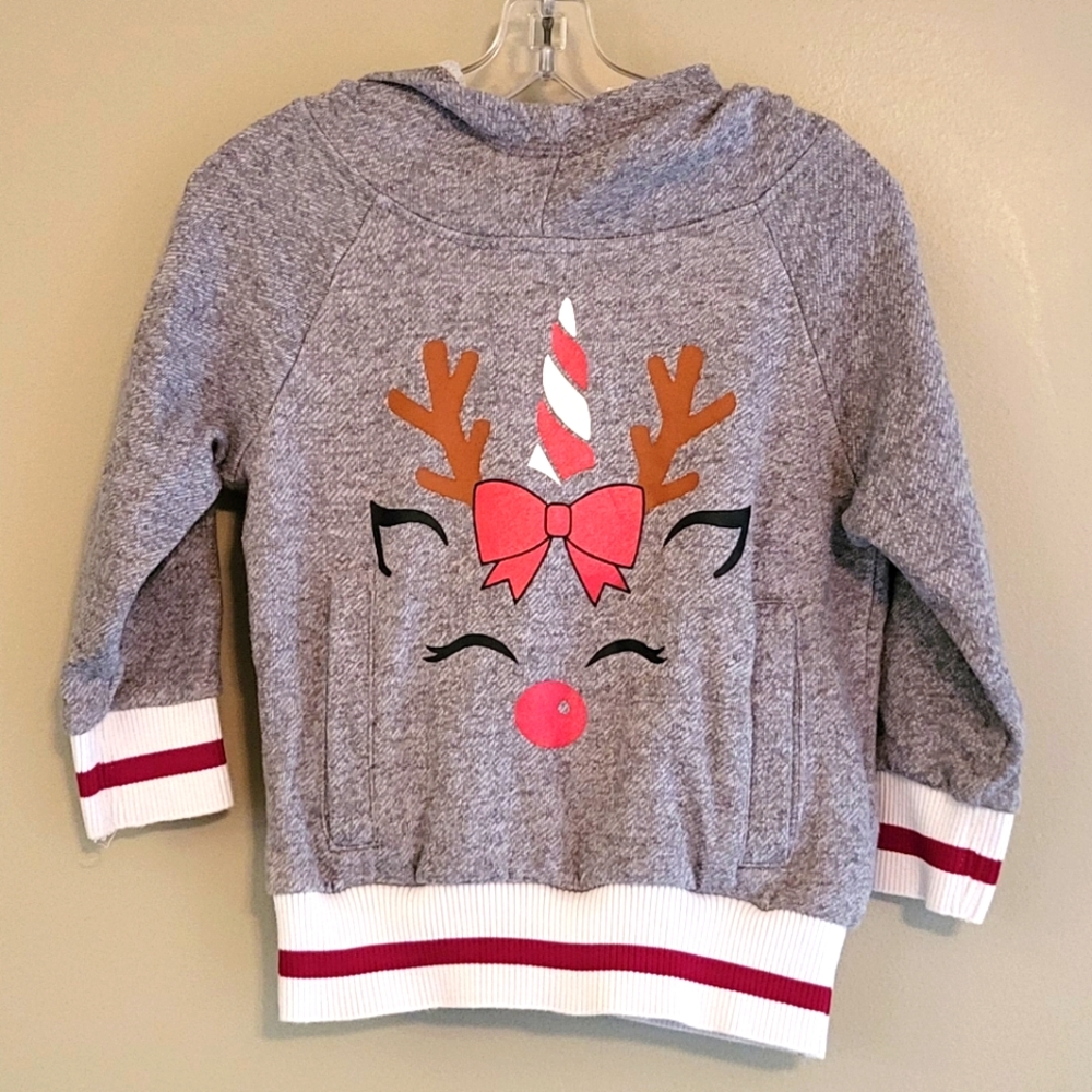 Grey reindeer holiday pullover hoosie